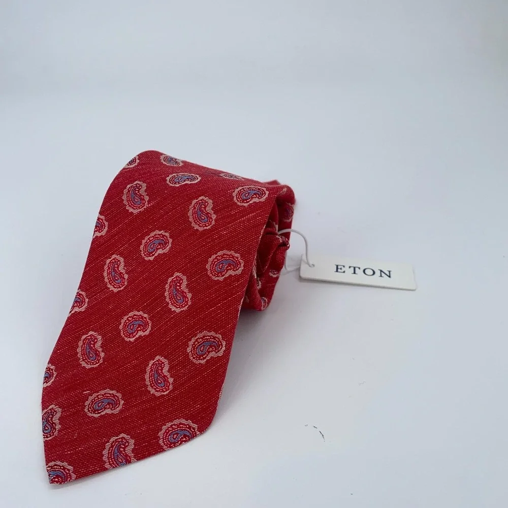 Eton Tie Mens One Size Red‎ Paisley Professional Classic Necktie Italy Made NWT